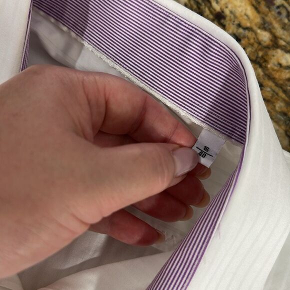 Bugatchi Cotton Striped White Men's Long Sleeve Button Down Shirt Size 16/40 - Picture 5 of 11